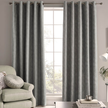 Laura Ashley Alnwick Ready Made Eyelet Curtains Steel