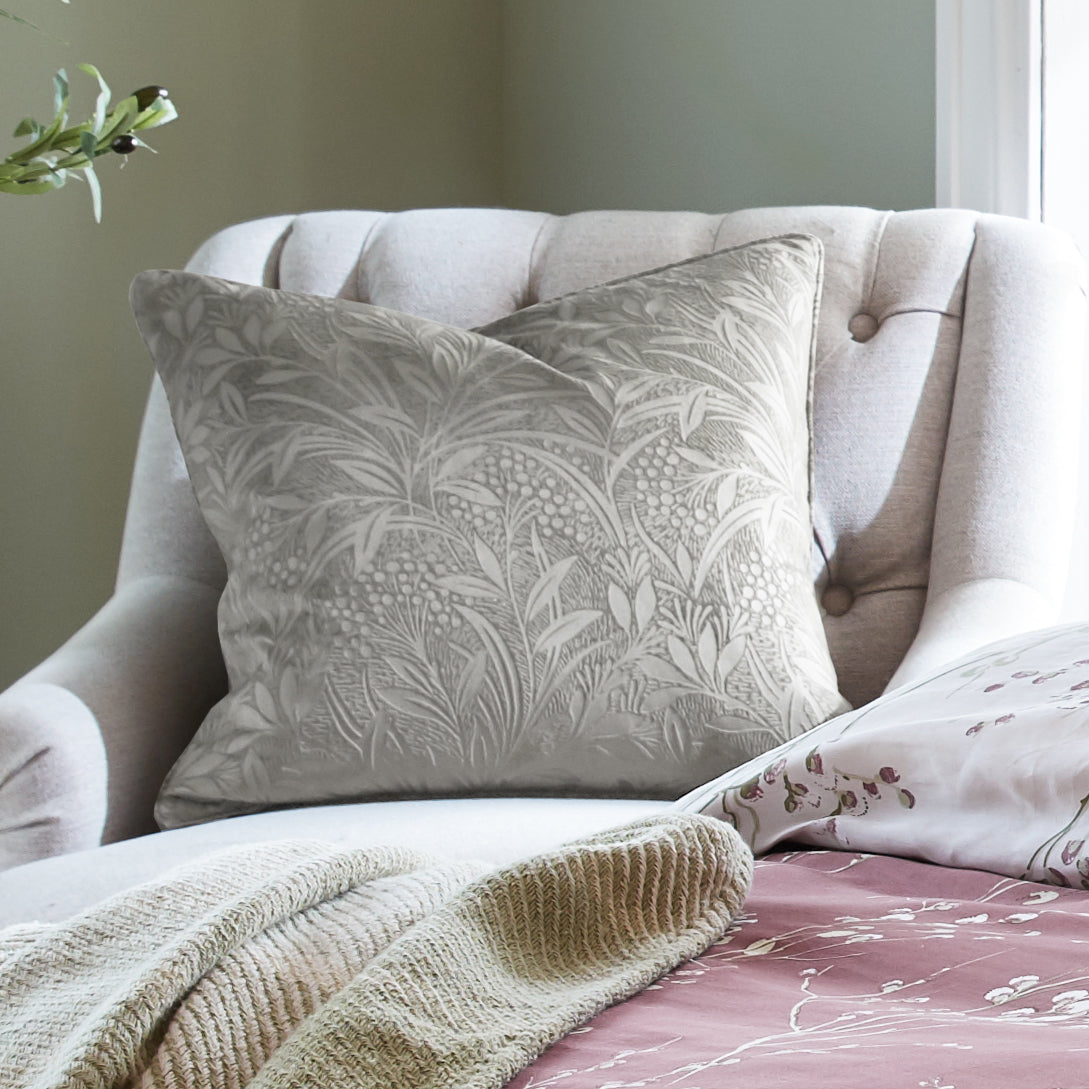 BarleyEmbossedSteelGreyCushionLifestyle50x50