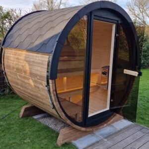 Compact Outdoor 160cm Barrel Sauna | Harvia electric heater | Layzee Living