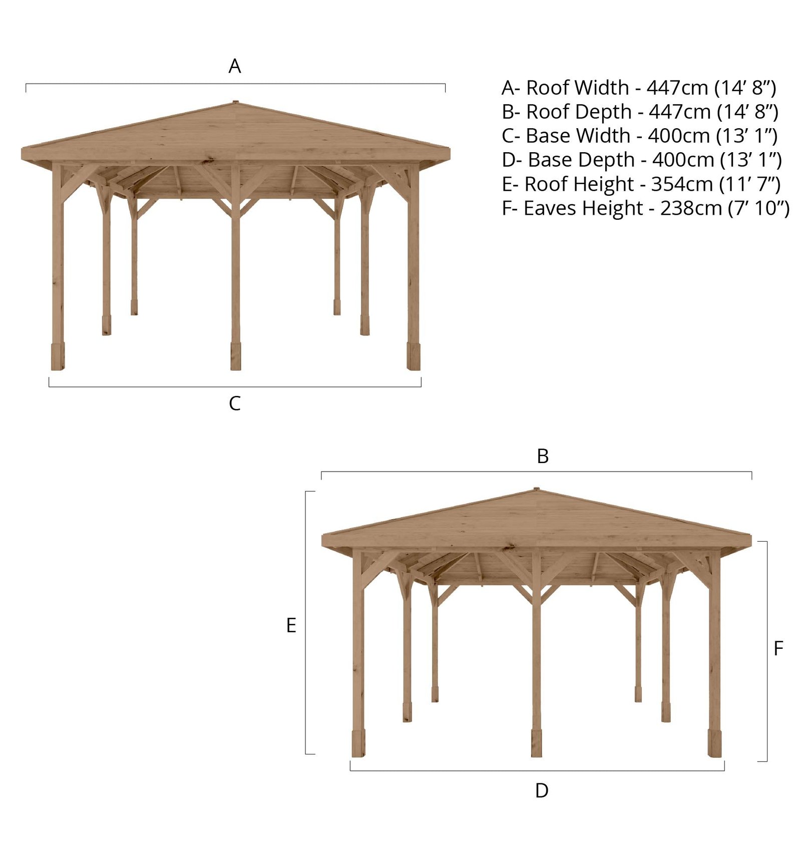 4m x 4m Pressure Treated Gazebo with Tongue & Groove Roof - Image 7