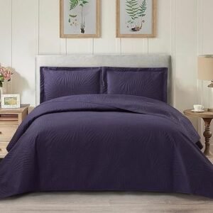 Embossed Quilted Tropical Leaf Bedspread Comforter With Pillow Case