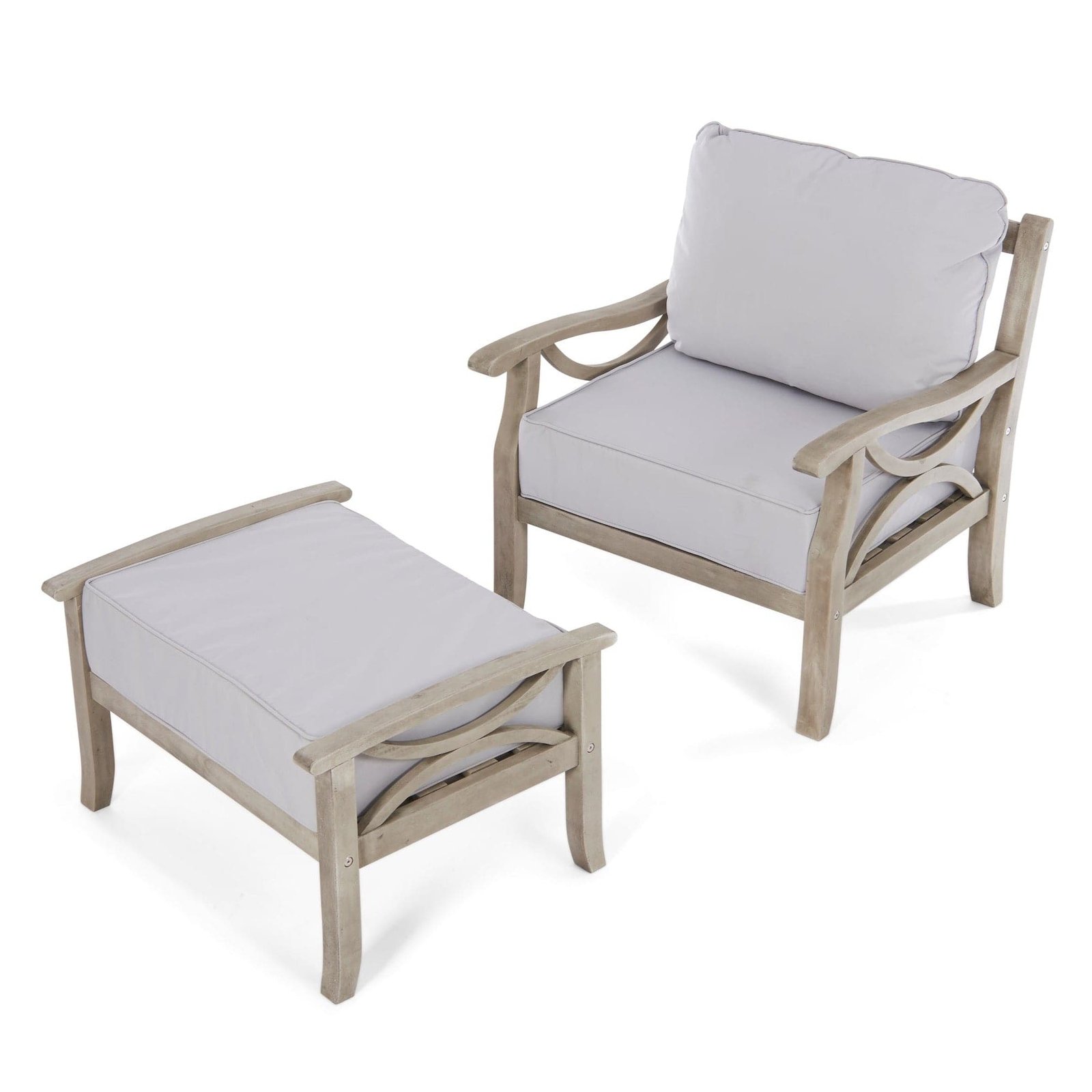 Acacia Hardwood Outdoor Armchair & Stool Set - Image 3
