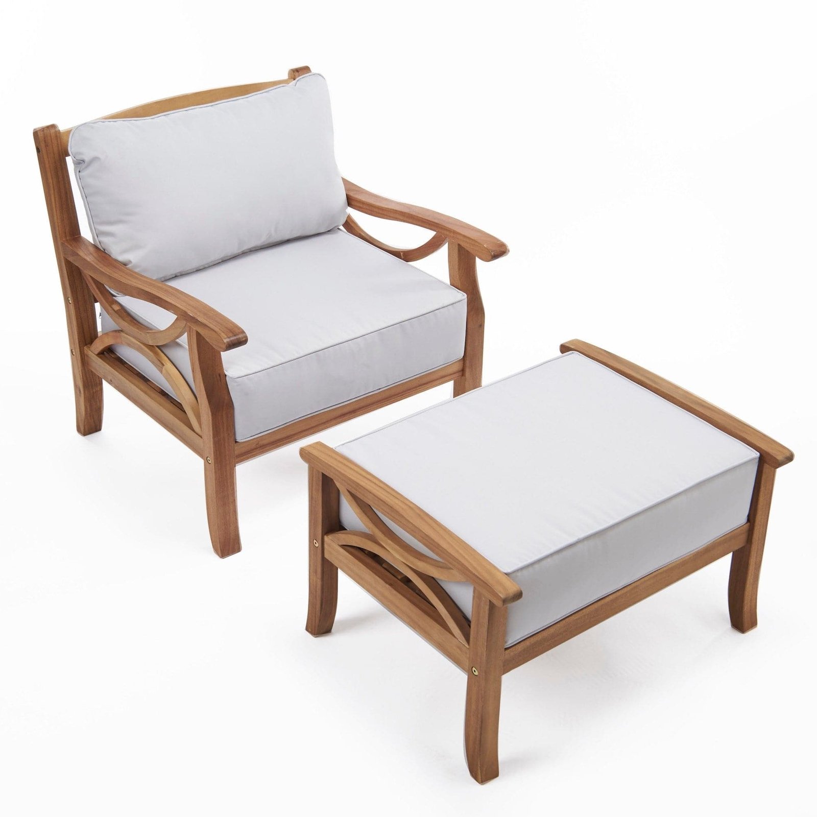 Acacia Hardwood Outdoor Armchair & Stool Set - Image 4