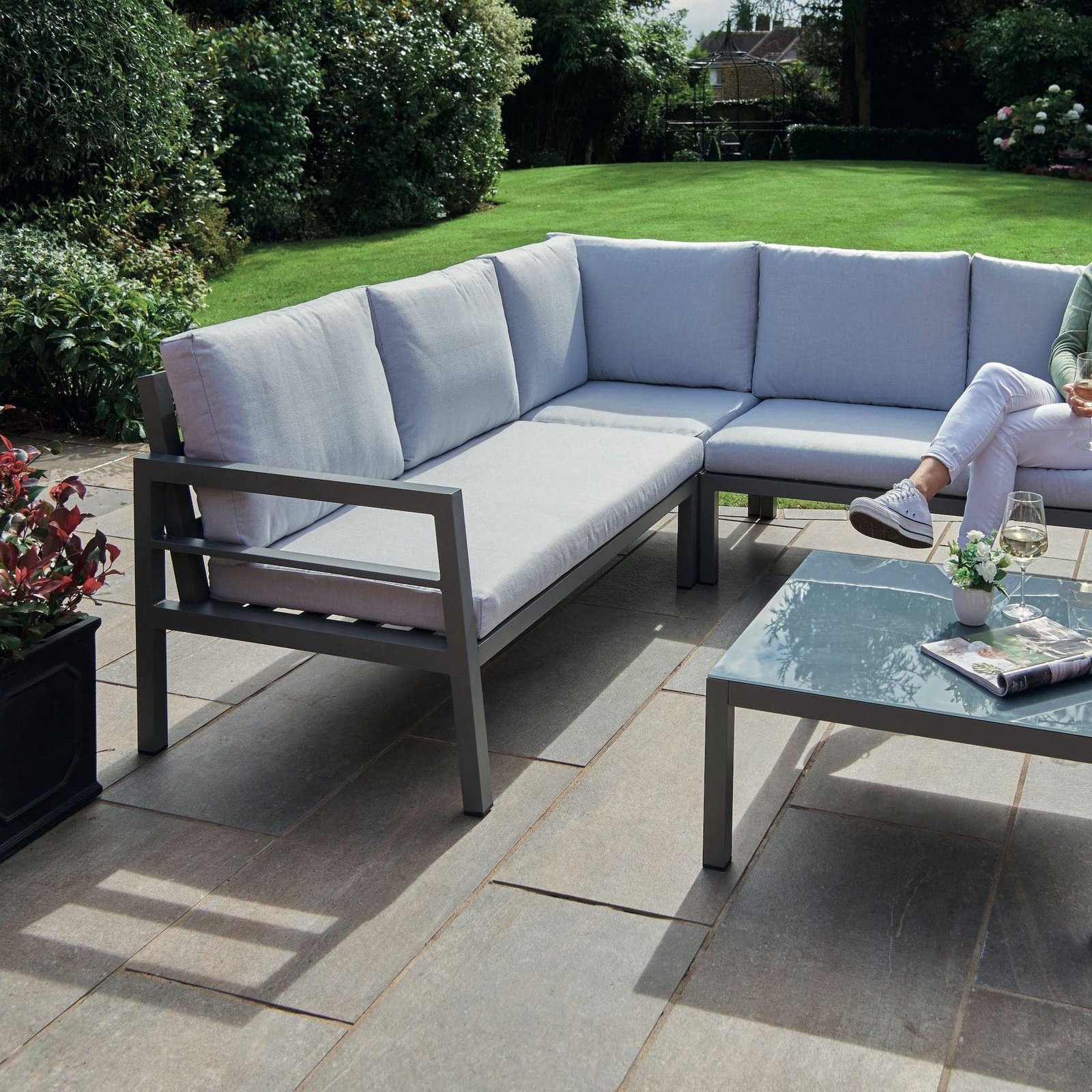 Aluminium Outdoor Corner L-Shaped Sofa and table Set - Image 5