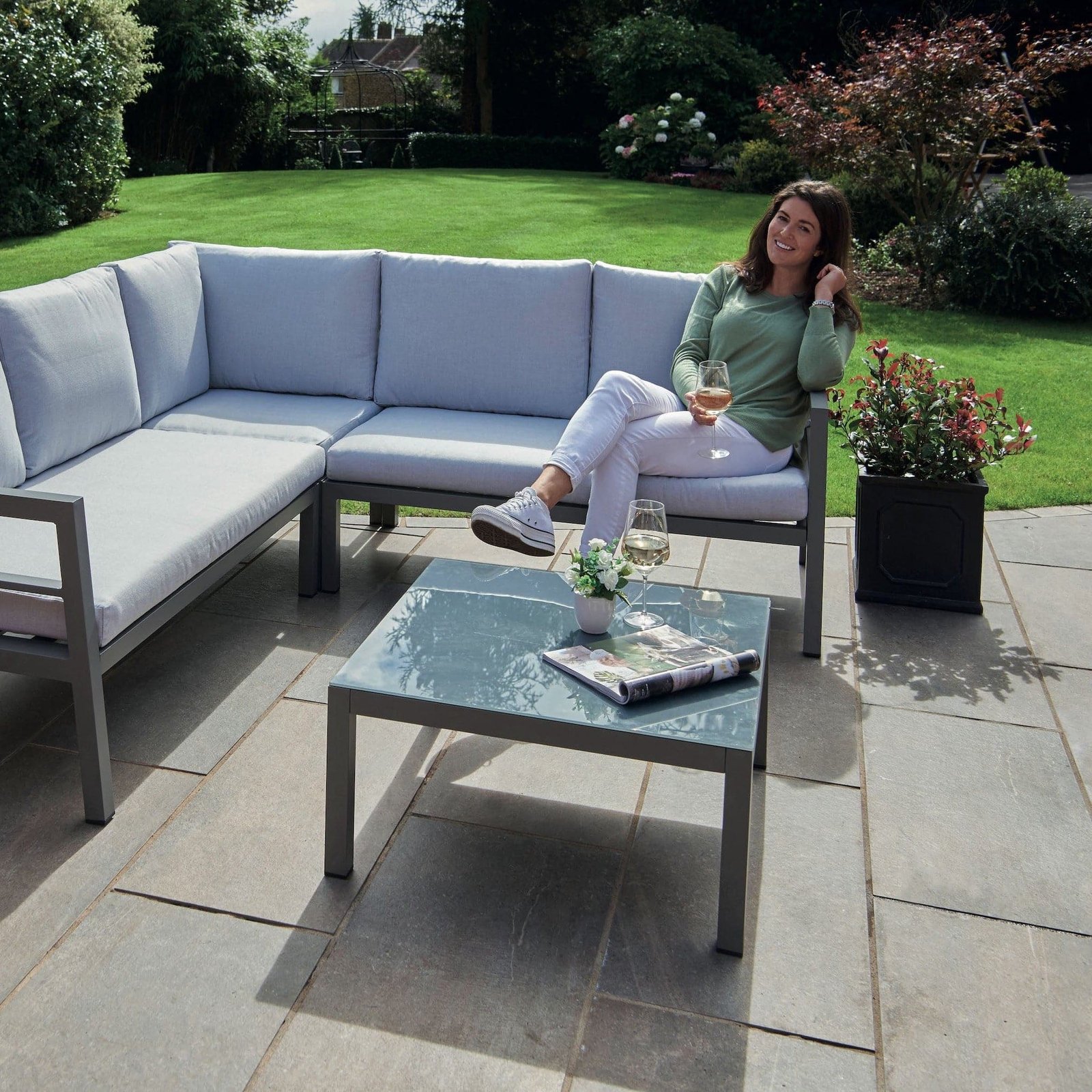 Aluminium Outdoor Corner L-Shaped Sofa and table Set - Image 7