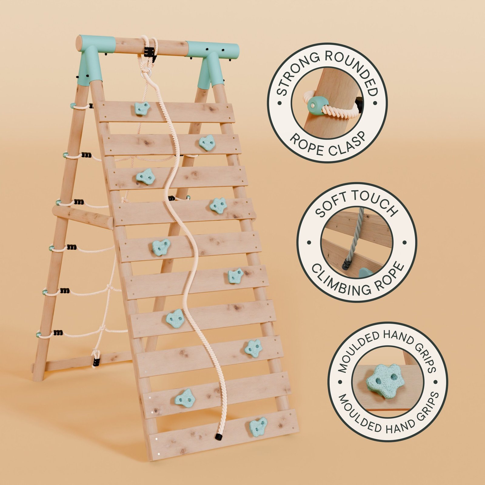 Double Wooden Swing Set with Baby Swing, Climbing Wall and Slide - Stagwood II - Image 8