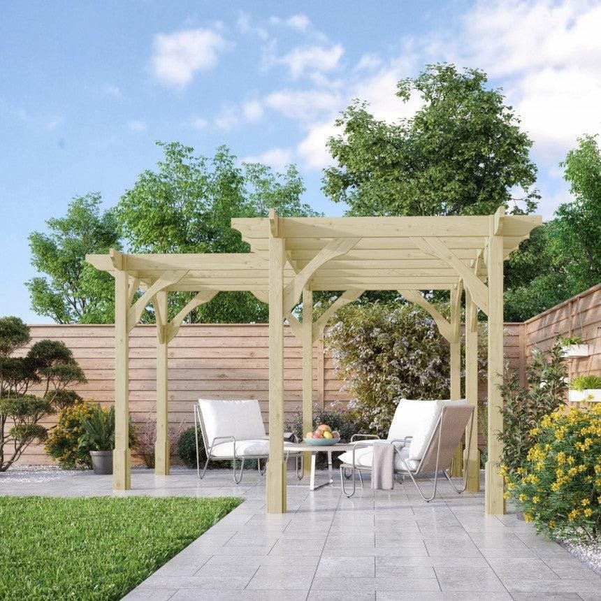 Corner Timber Pergola Complete DIY Kit, 3.6m up to 4.8m Quality Tanalised Redwood Timber. - Image 2