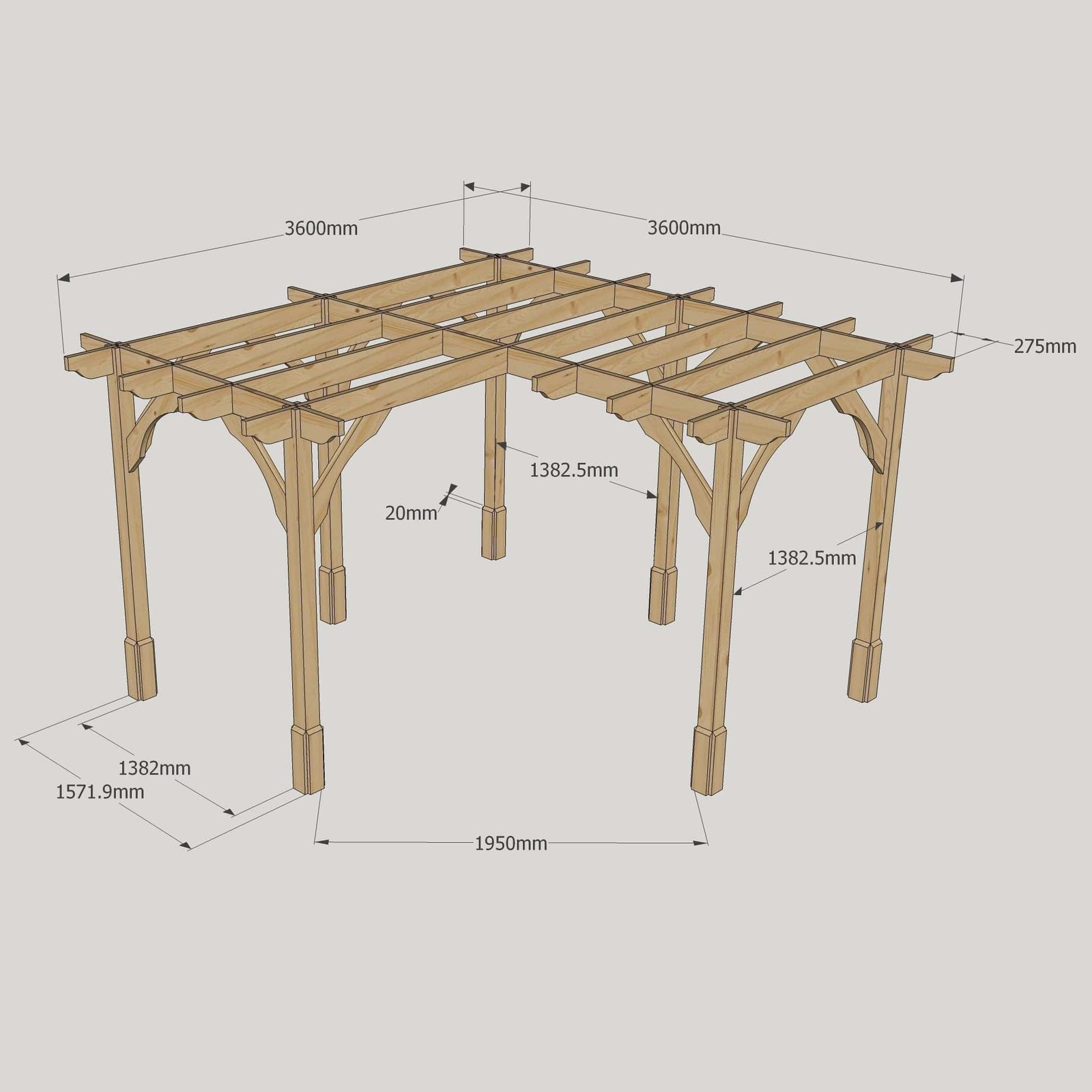 Corner Timber Pergola Complete DIY Kit, 3.6m up to 4.8m Quality Tanalised Redwood Timber. - Image 6