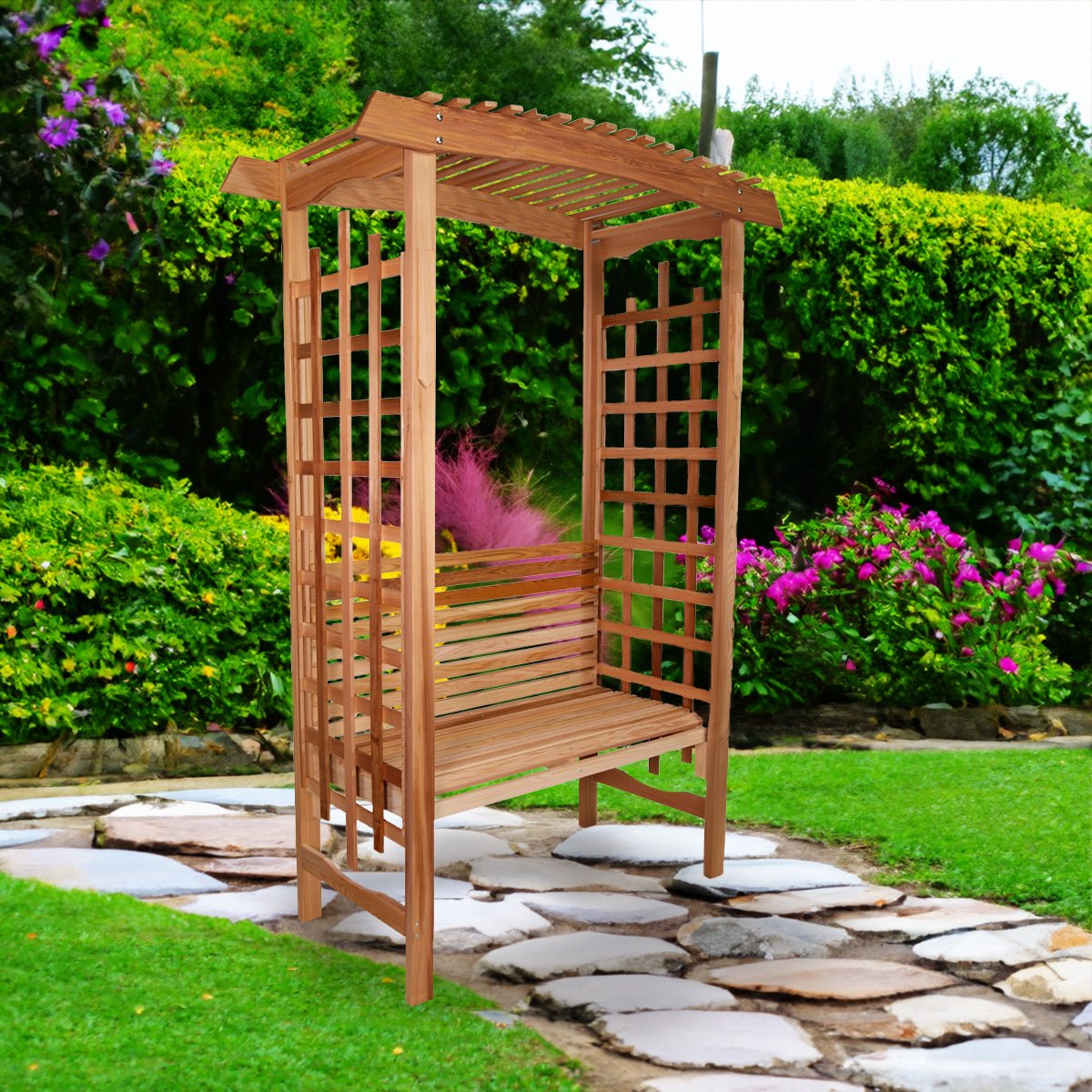Cedar Garden Arbor with Built-In Bench – Elegant Outdoor Archway Seating for Patios & Yards - Image 5