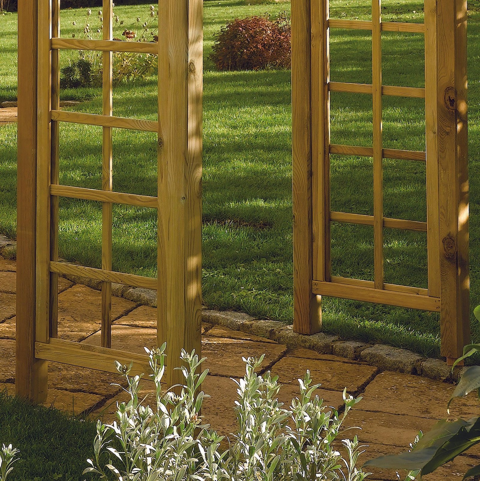 Garden Arbour with Roof and side trellis, Tanalised Redwood Timber - Image 2