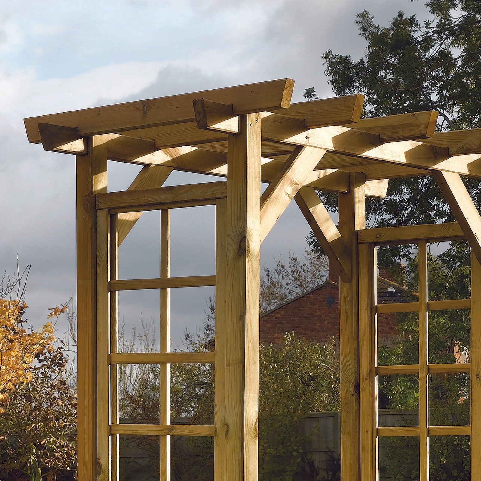 Garden Arbour with Roof and side trellis, Tanalised Redwood Timber - Image 3