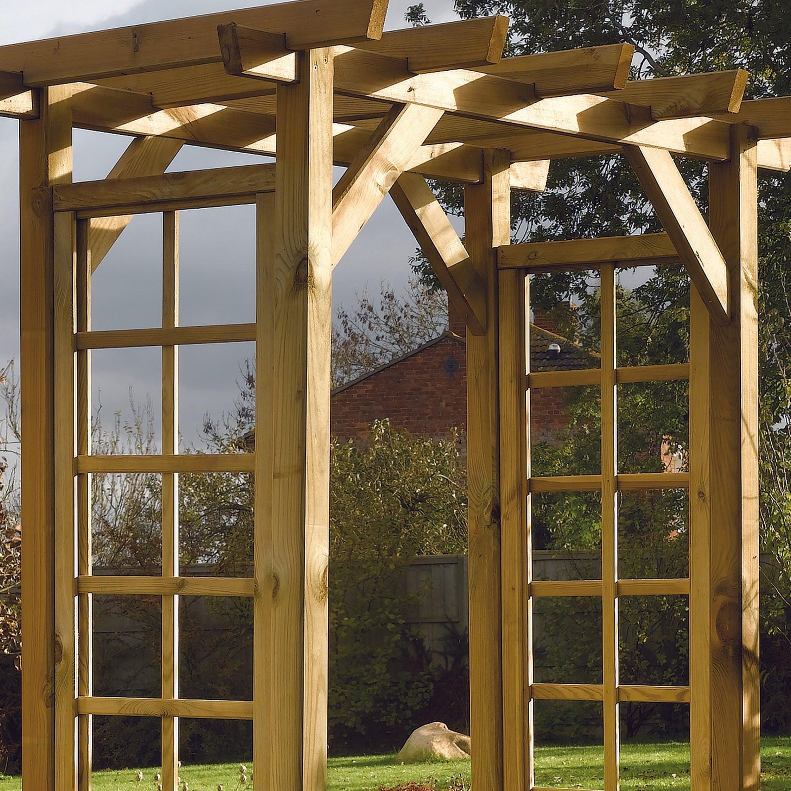 Garden Arbour with Roof and side trellis, Tanalised Redwood Timber - Image 4