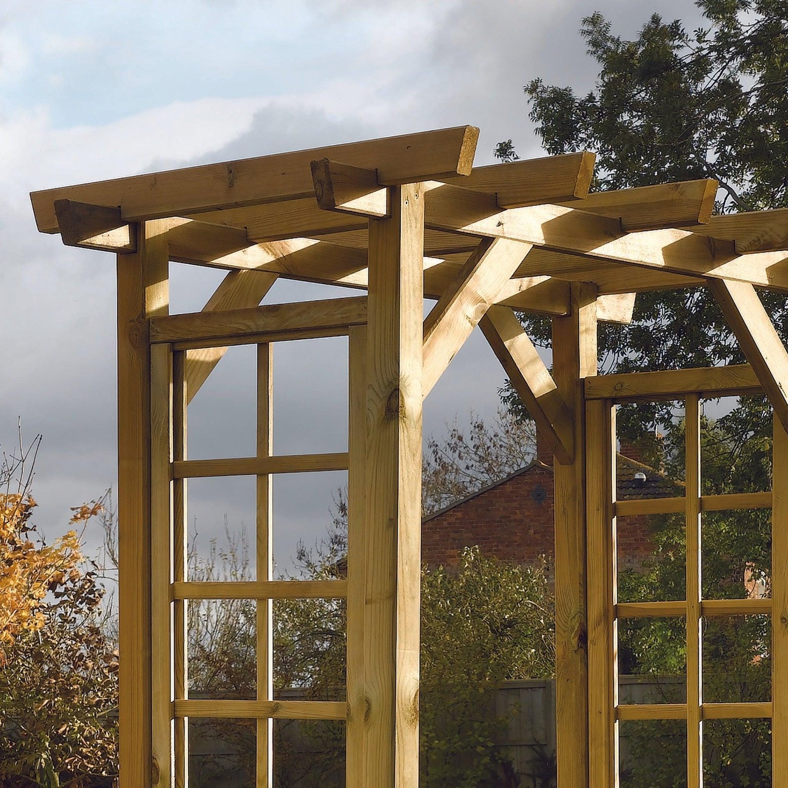Garden Arbour with Roof and side trellis, Tanalised Redwood Timber - Image 8
