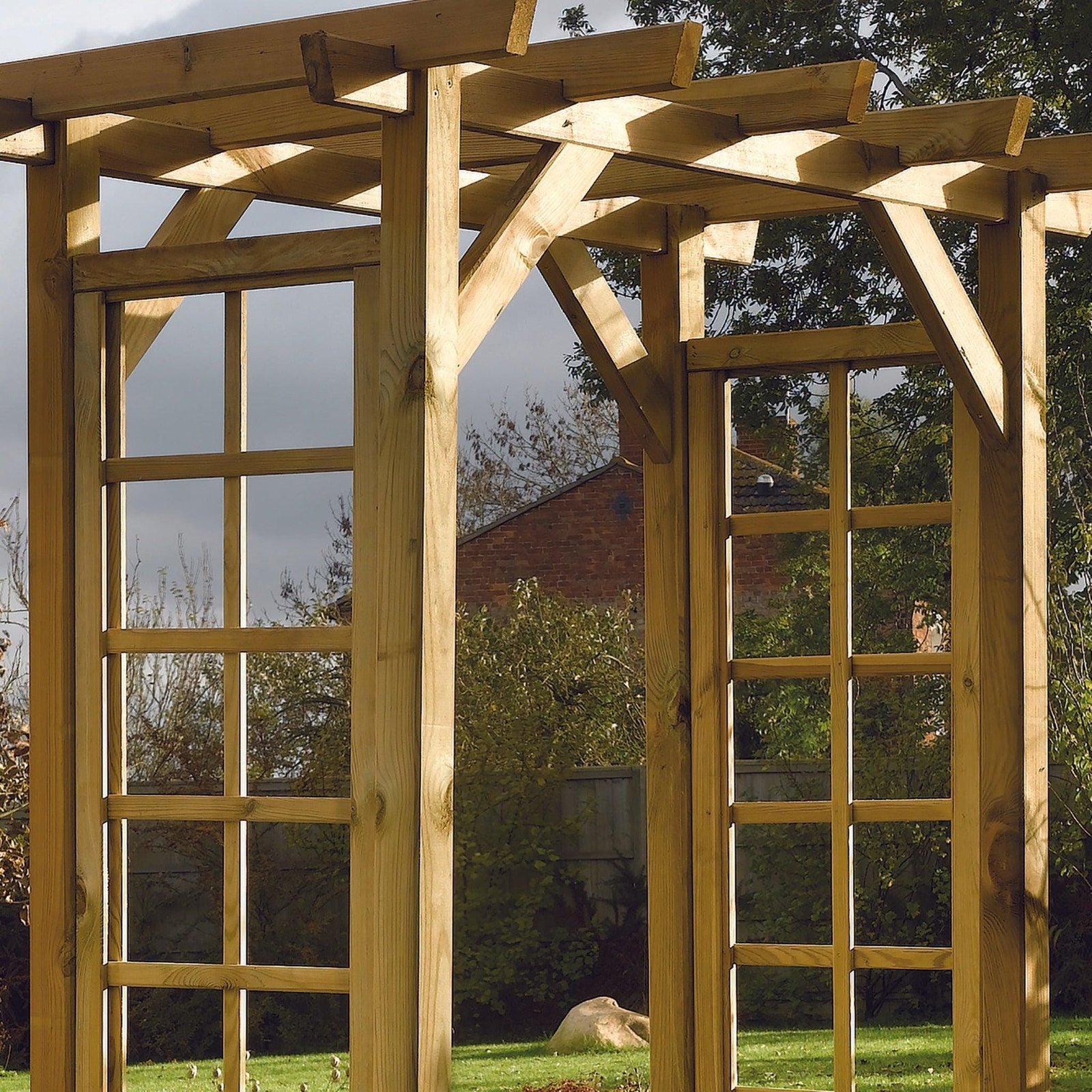 Garden Arbour with Roof and side trellis, Tanalised Redwood Timber - Image 9