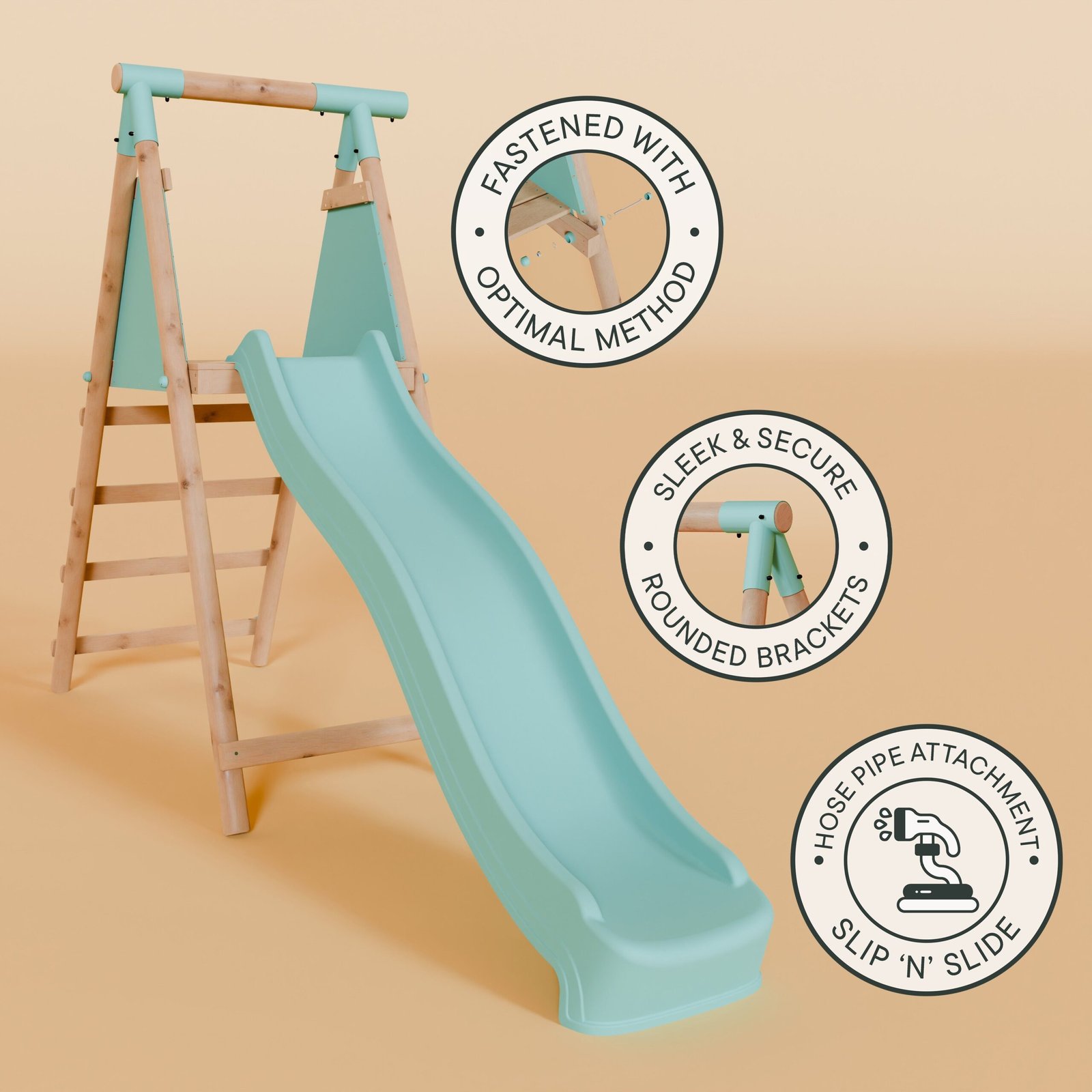 Double Wooden Swing Set with Baby Swing, Climbing Wall and Slide - Stagwood II - Image 10