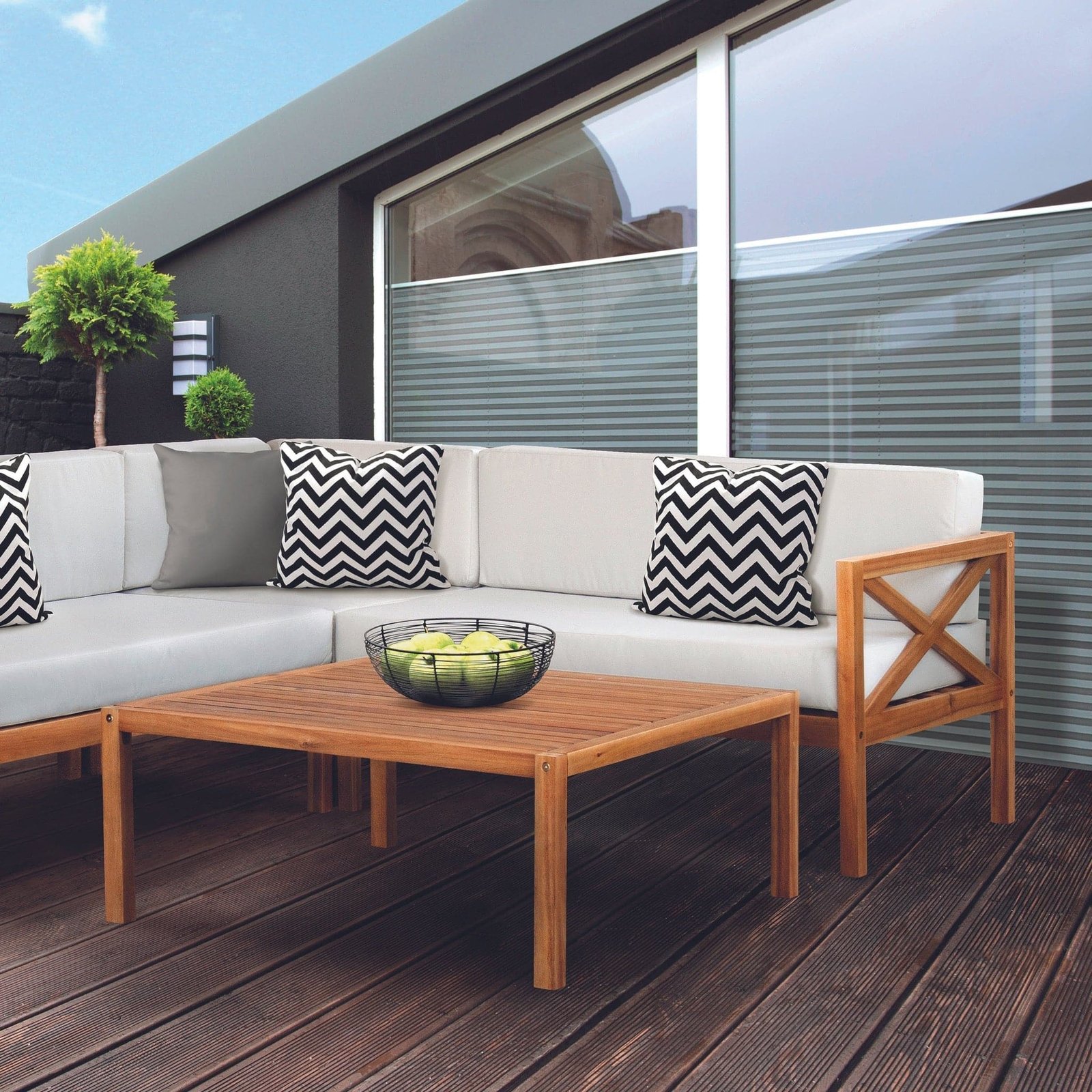 Hardwood Outdoor Corner L-Shaped Sofa & Table Set - Image 3