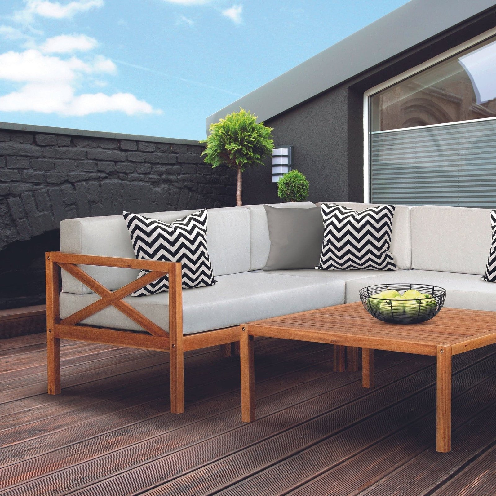 Hardwood Outdoor Corner L-Shaped Sofa & Table Set - Image 4