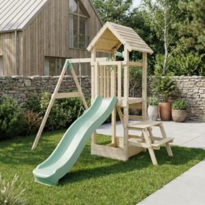 Climbing Frame With Single Swing & Picnic Table - Ivywood Retreat I