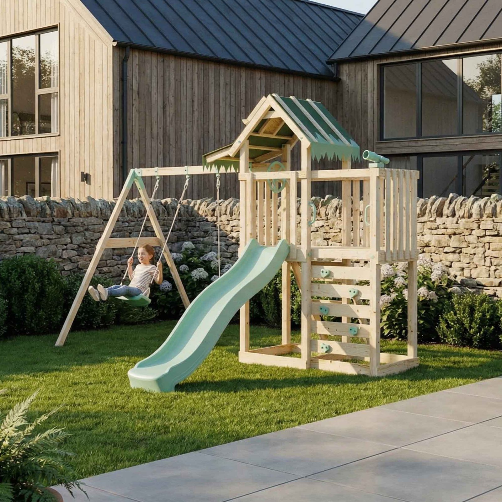 Extended Climbing Frame With Double Swing - Squirrel’s Nest III