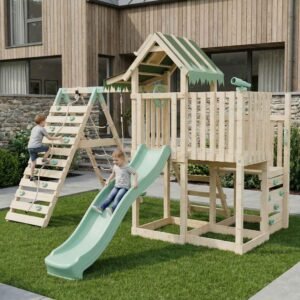 Extended Climbing Frame With Step Up, Single Swing & Climbing Wall - Maplewood V