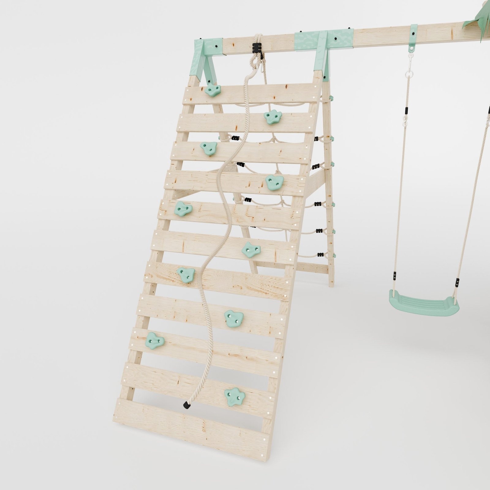 Extended Climbing Frame With Step Up, Single Swing & Climbing Wall - Maplewood V - Image 5