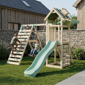 Climbing Frame With Single Swing & Climbing Wall - Eldertree Forest V