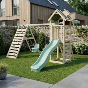 Climbing Frame With Double Swing & Climbing Wall - Eldertree Forest VIII