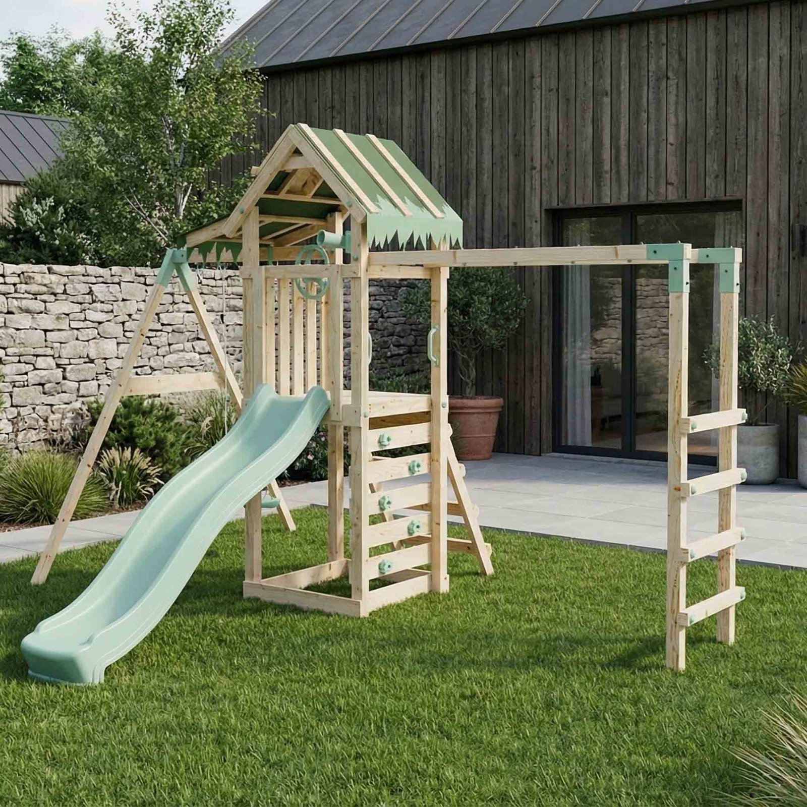 Climbing Frame With Single Swing & Monkey Bars - Faebrook Glade I