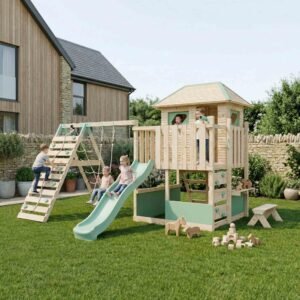 LittleSummit Tower with Large Playhouse, Swing & Climbing Wall