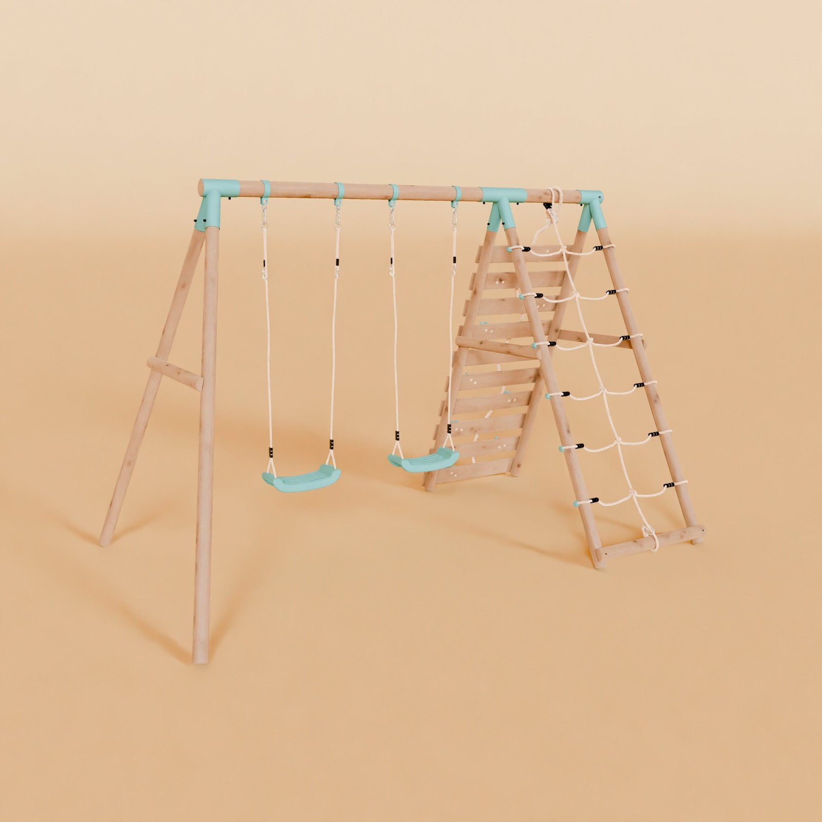 Double Wooden Swing Set With Climbing Wall - Boulder Brook I - Image 4