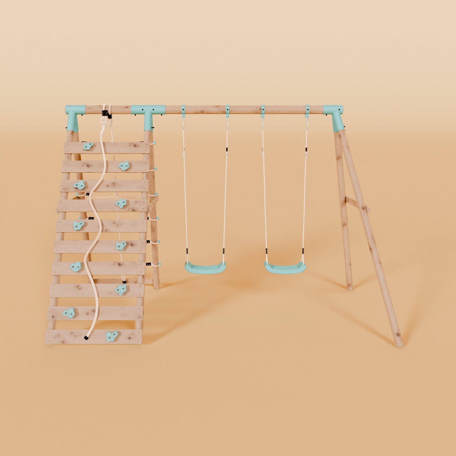 Double Wooden Swing Set With Climbing Wall - Boulder Brook I - Image 3