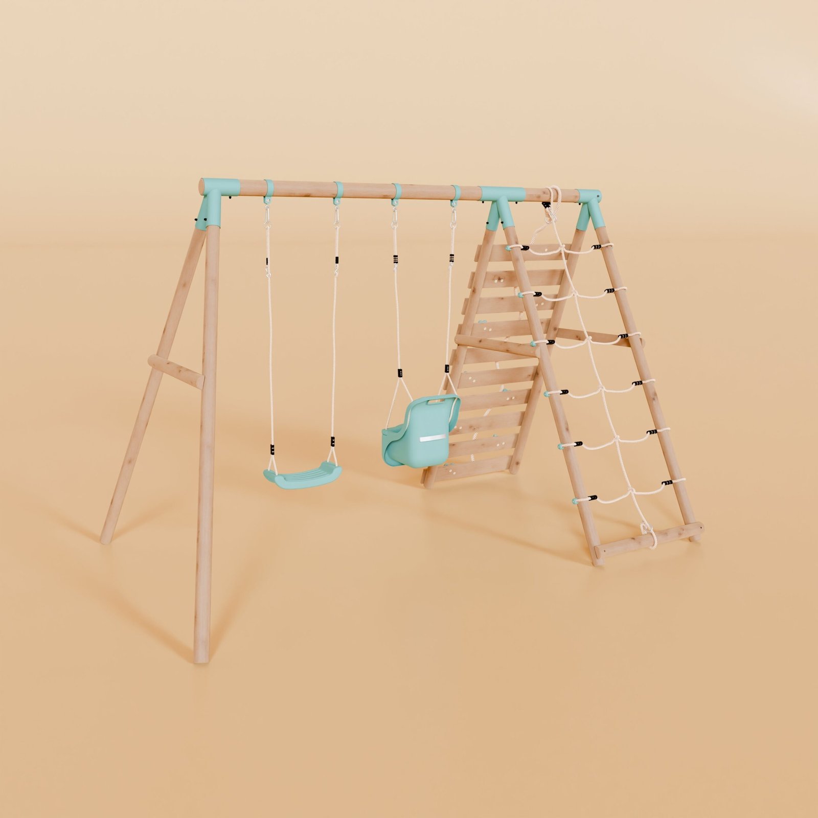 Double Wooden Swing Set With Baby Swing and Climbing Wall - Boulder Brook II - Image 4