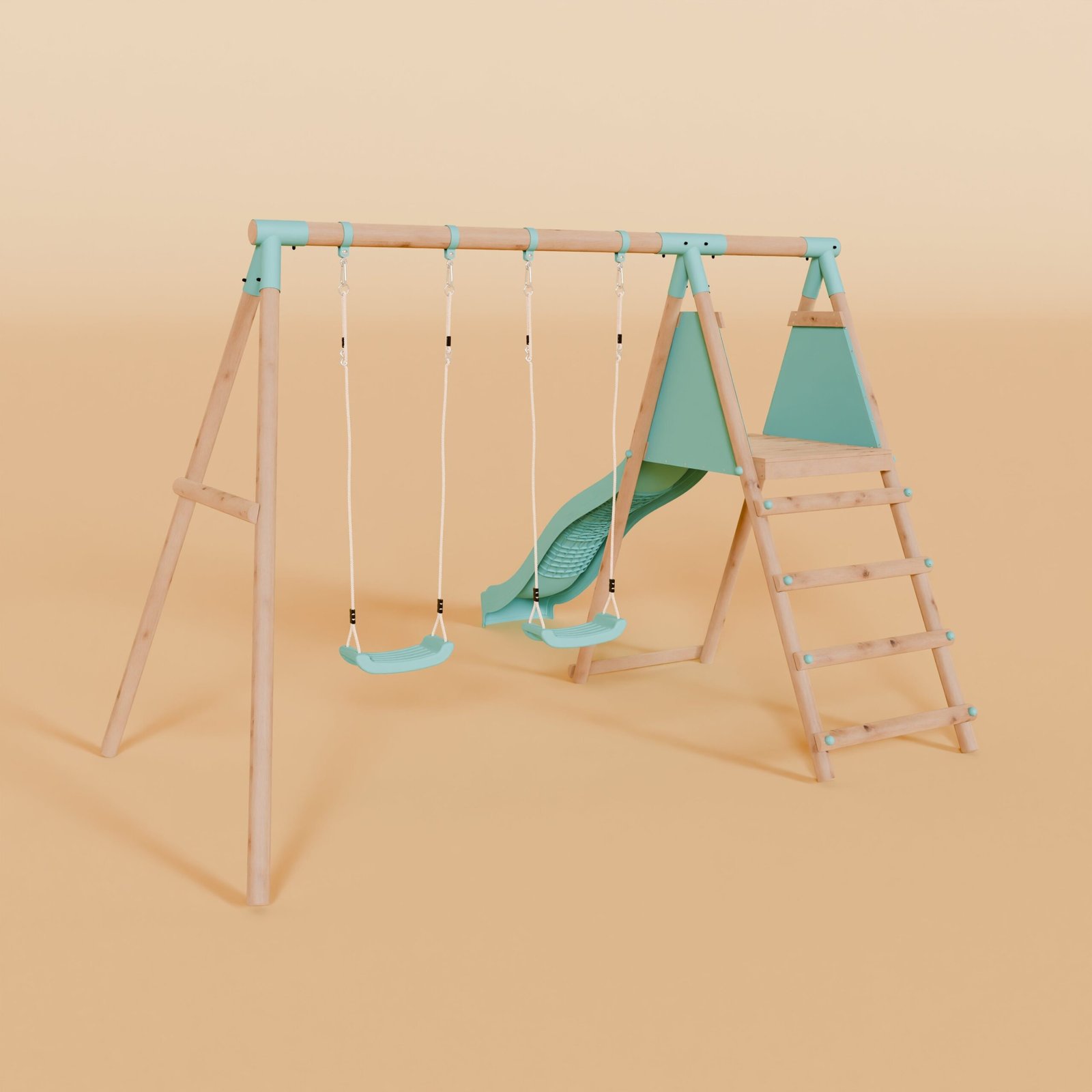 Double Wooden Swing Set with Slide - Mossy Hollow I - Image 5