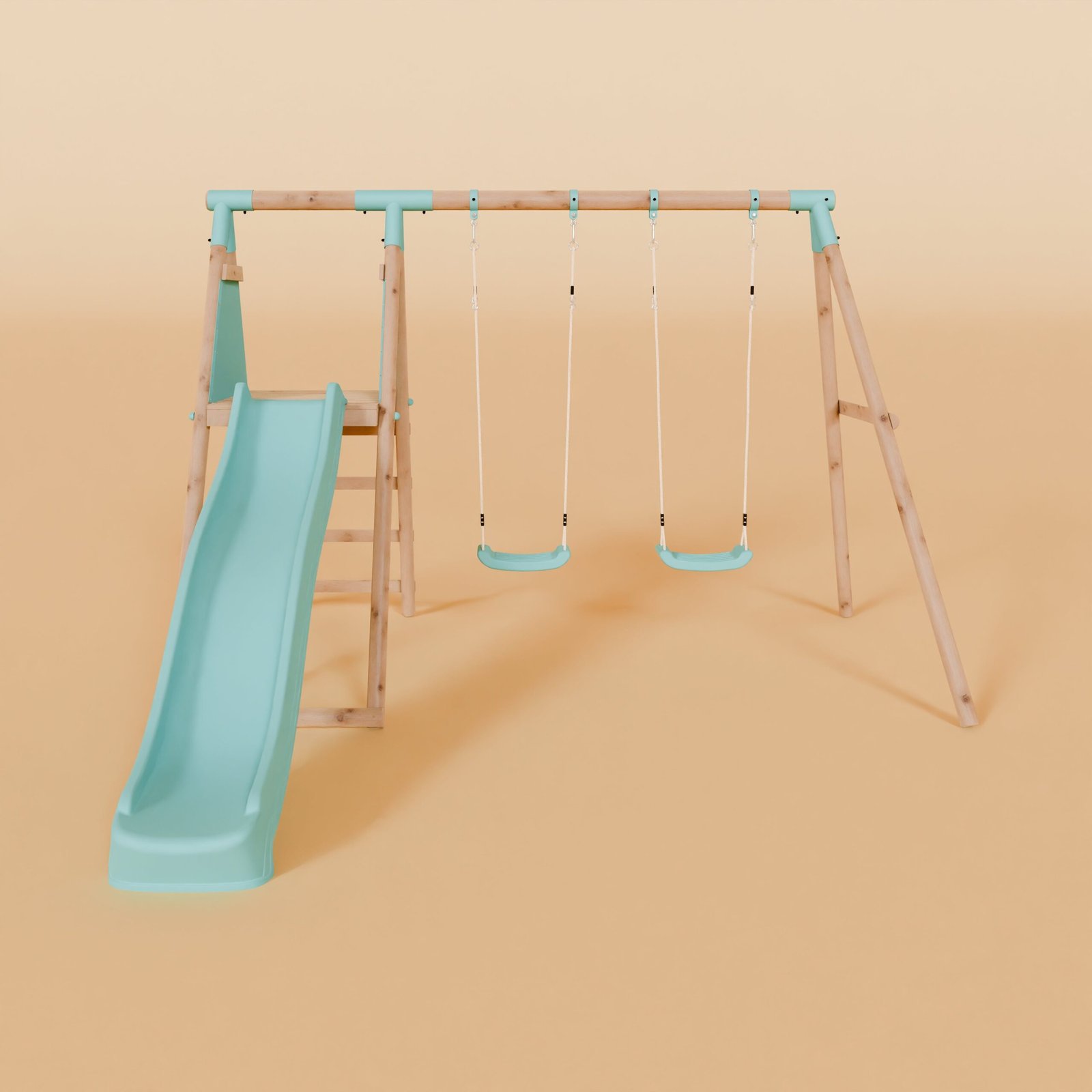Double Wooden Swing Set with Slide - Mossy Hollow I - Image 3