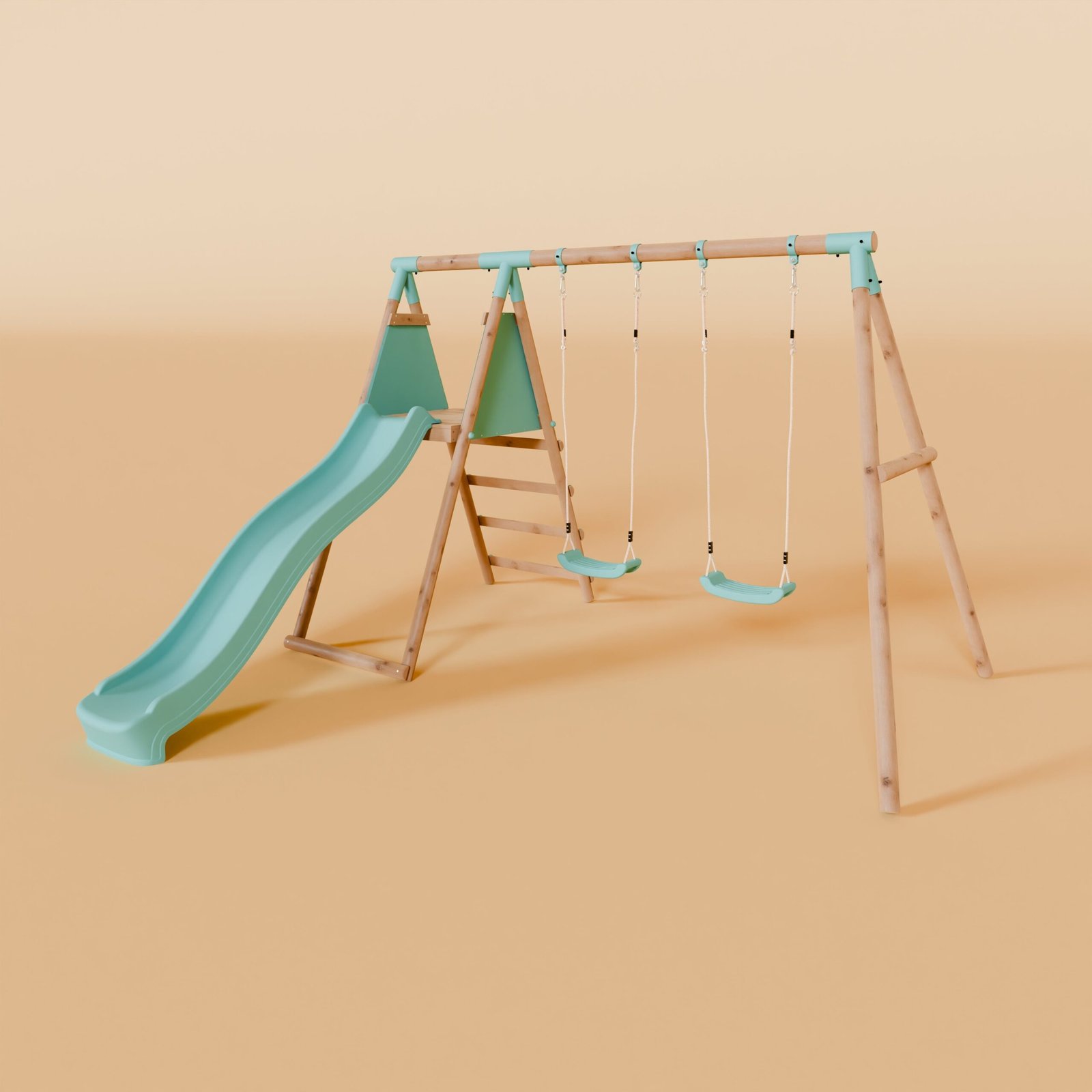Double Wooden Swing Set with Slide - Mossy Hollow I - Image 2