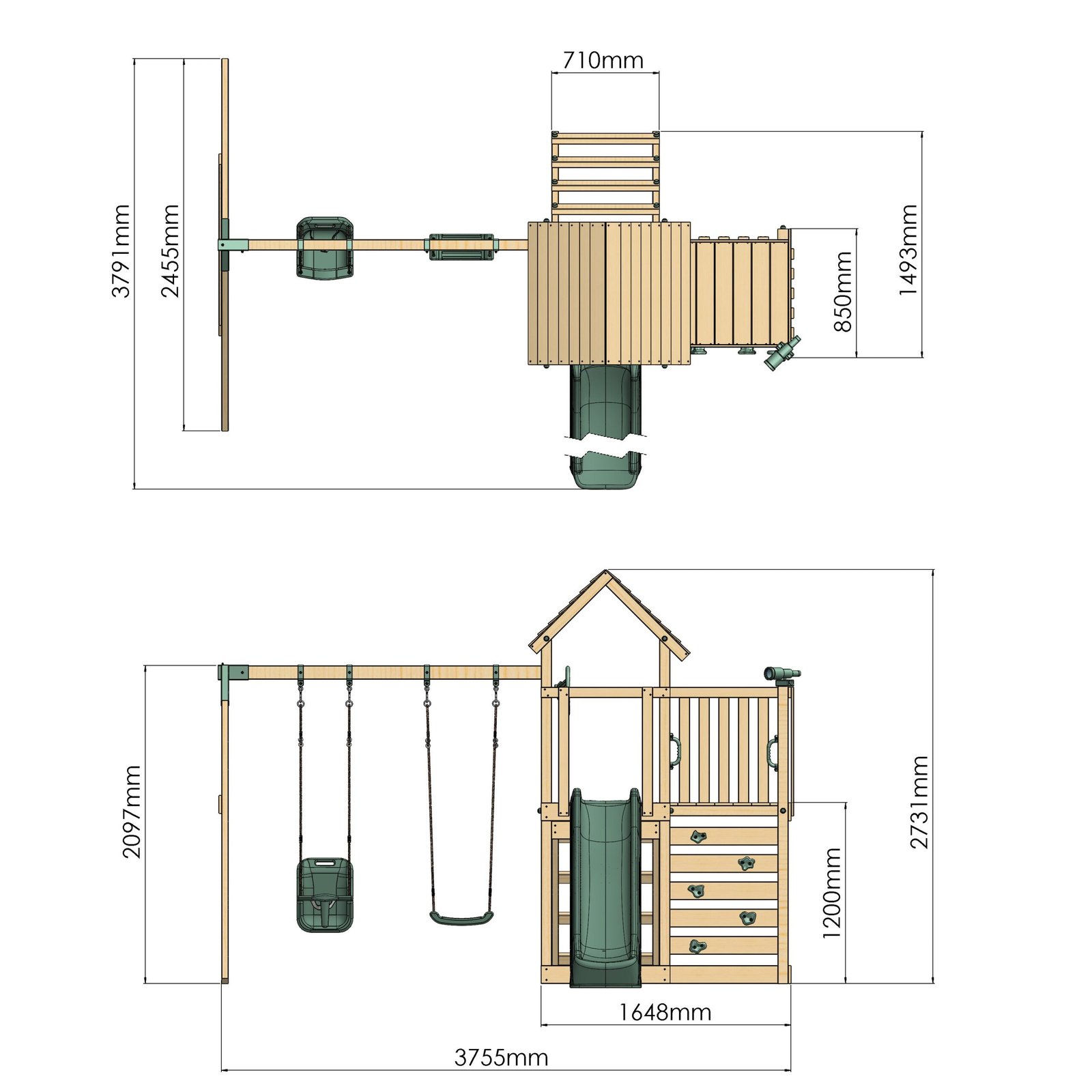 Climbing Frame With Extension & Double Swing - Thristlethorne Trail IV - Image 10