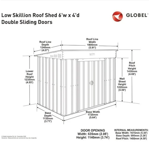 Lotus Low Pent Roof Metal Shed 6' x 4' - Image 3