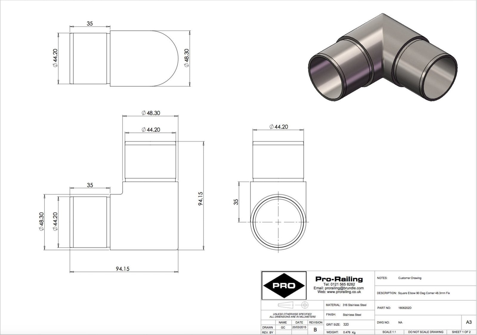 90° Elbow - 48.3mm - 316l - Image 3