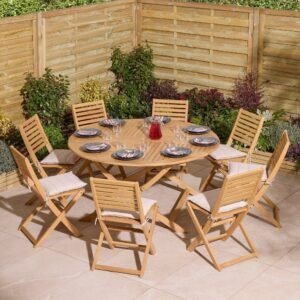 Folding 8 Seat Round Dining Set With Cushions